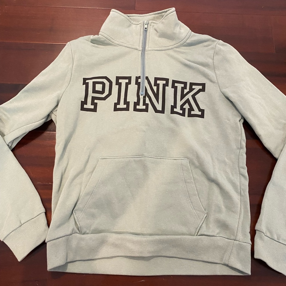 PALE GREEN CA LOVE PINK HALF ZIP HOODIE S